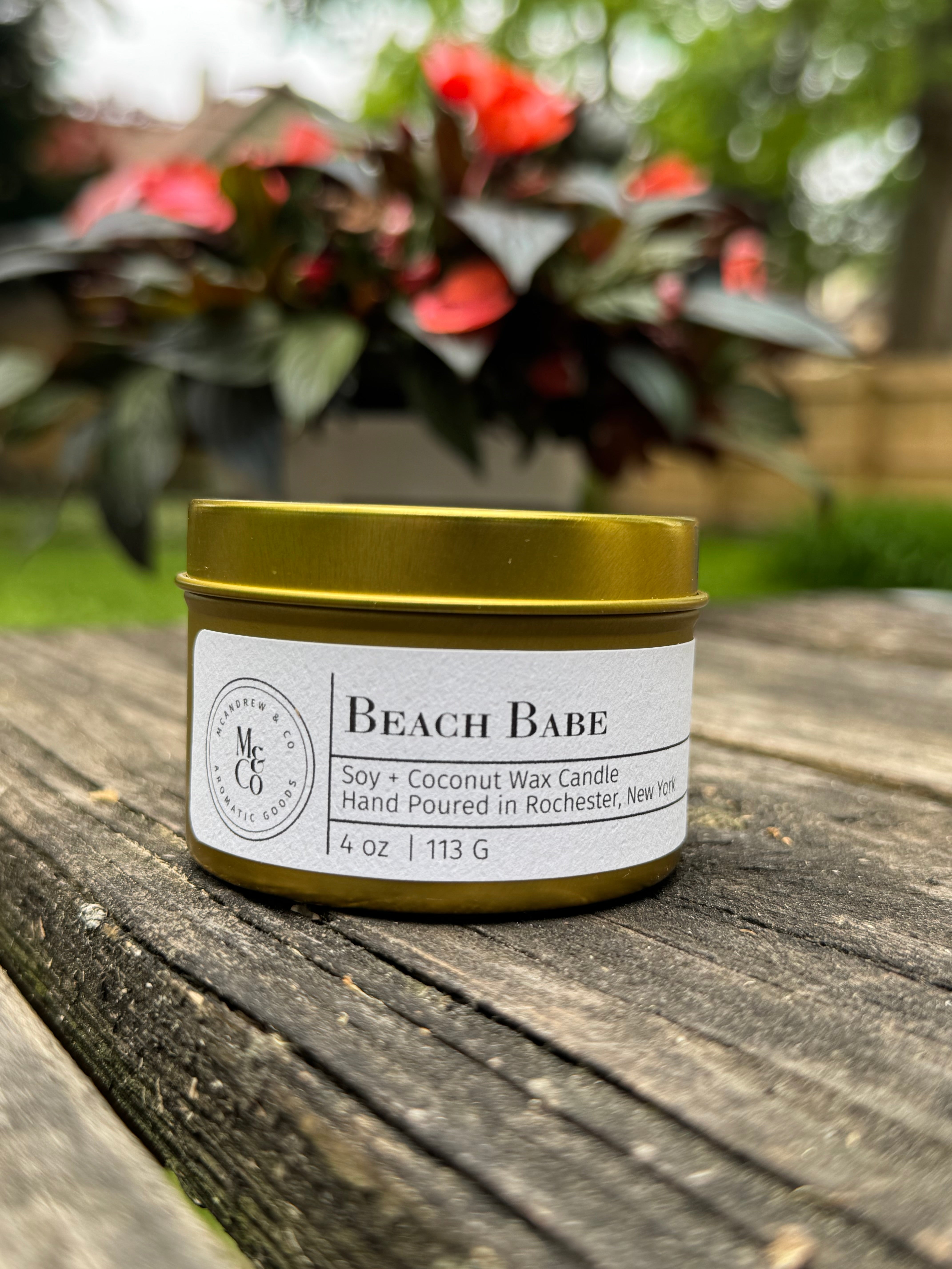 Beach Babe 4 oz Gold Tin Travel Candle