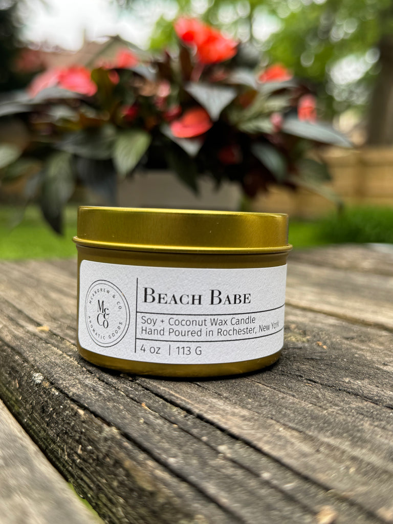 Beach Babe 4 oz Gold Tin Travel Candle