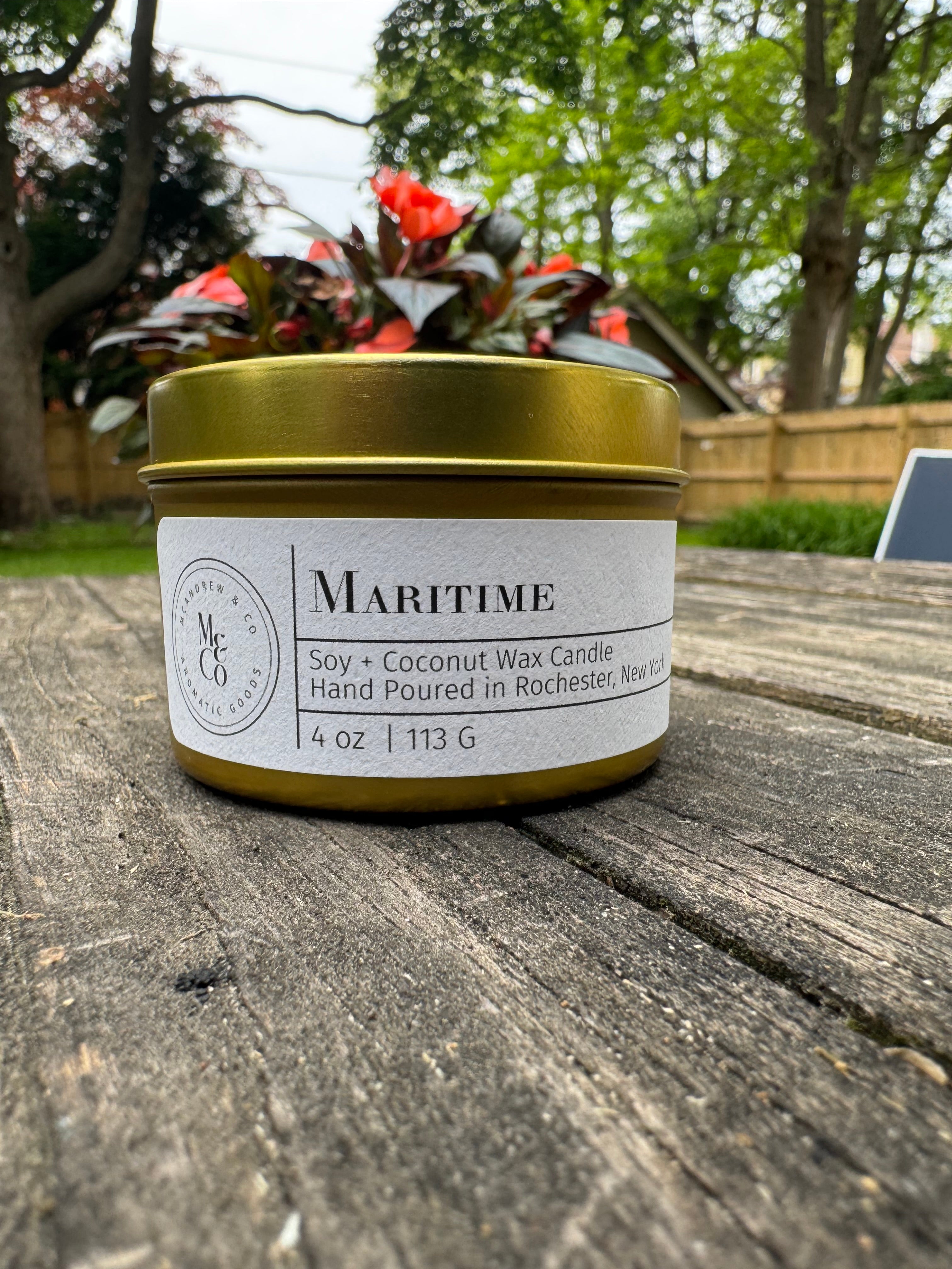 Maritime 4 oz Gold Travel Tin Candle