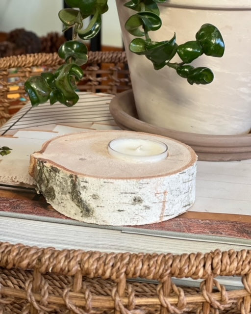 White Birchwood Tealight Holder Round