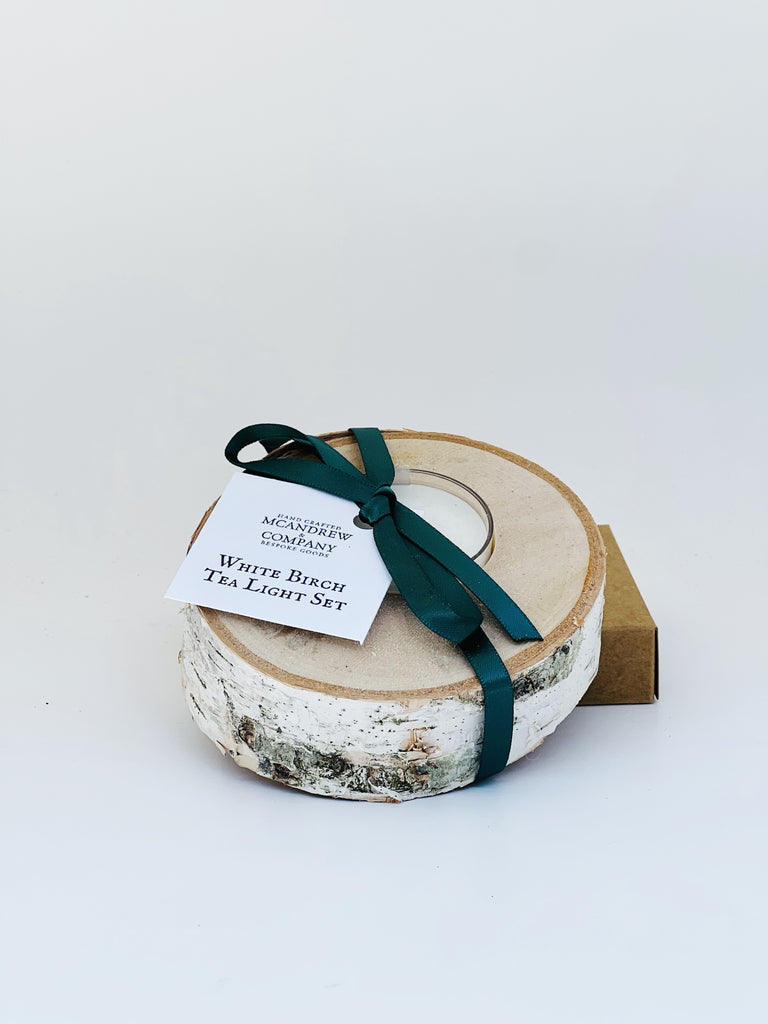 White Birchwood Tealight Holder Round